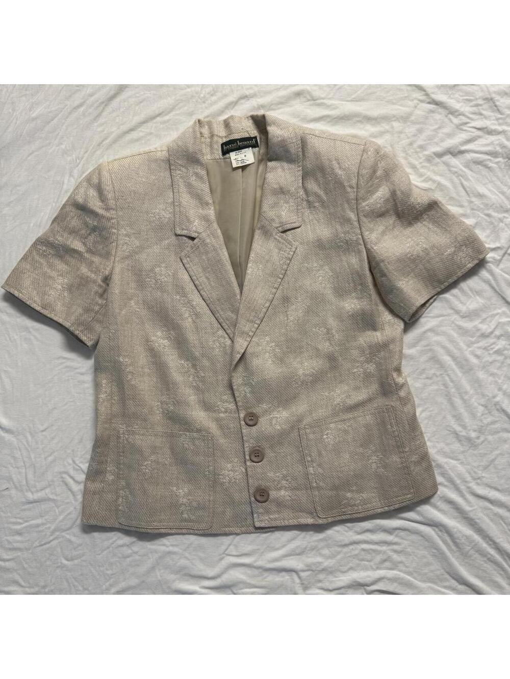 Vtg 90s Harvé Benard Cream Linen‎ Blend Button Up Blouse Size 8 Coastal Grandma